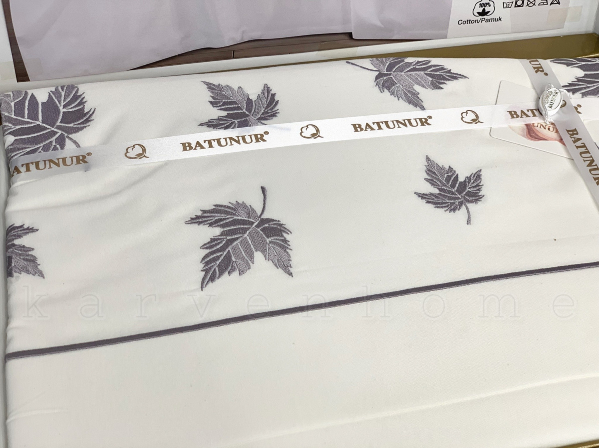Постельное белье BATUNUR "BEGONYA" акфил с вышивкой евро N270 v1 крем/лиловый