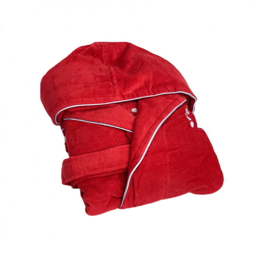 Халат Каrven "УЗОР"женский с капюшоном велюр B 1108 красный S