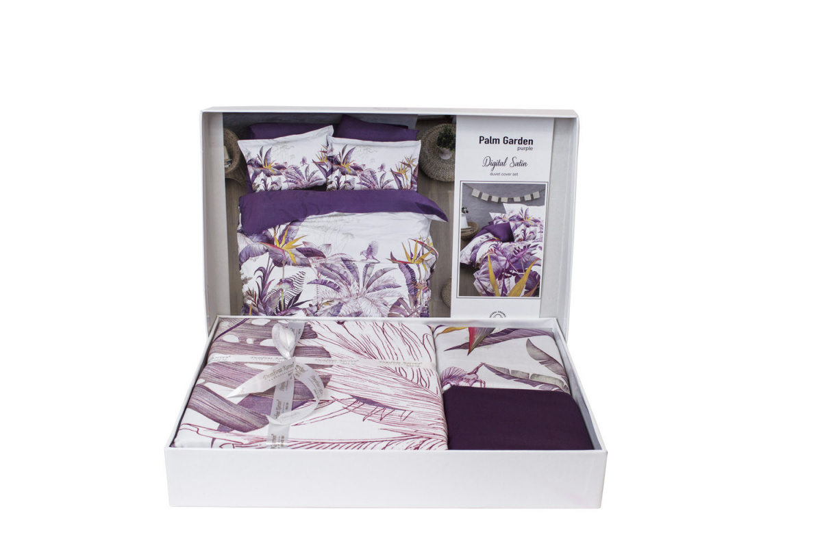 Постельное белье "Карвен" (сатин 3D) евро Palm Garden purple