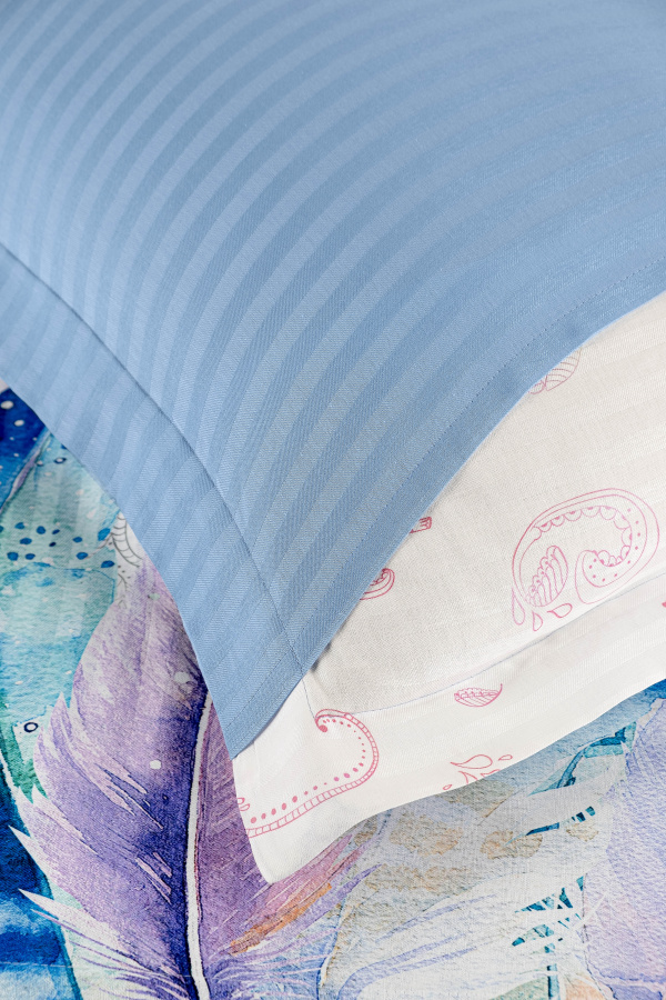 Постельное белье Карвен Stripe Satin с цветным принтом евро N250 -SB001(6пр.) (Акция)