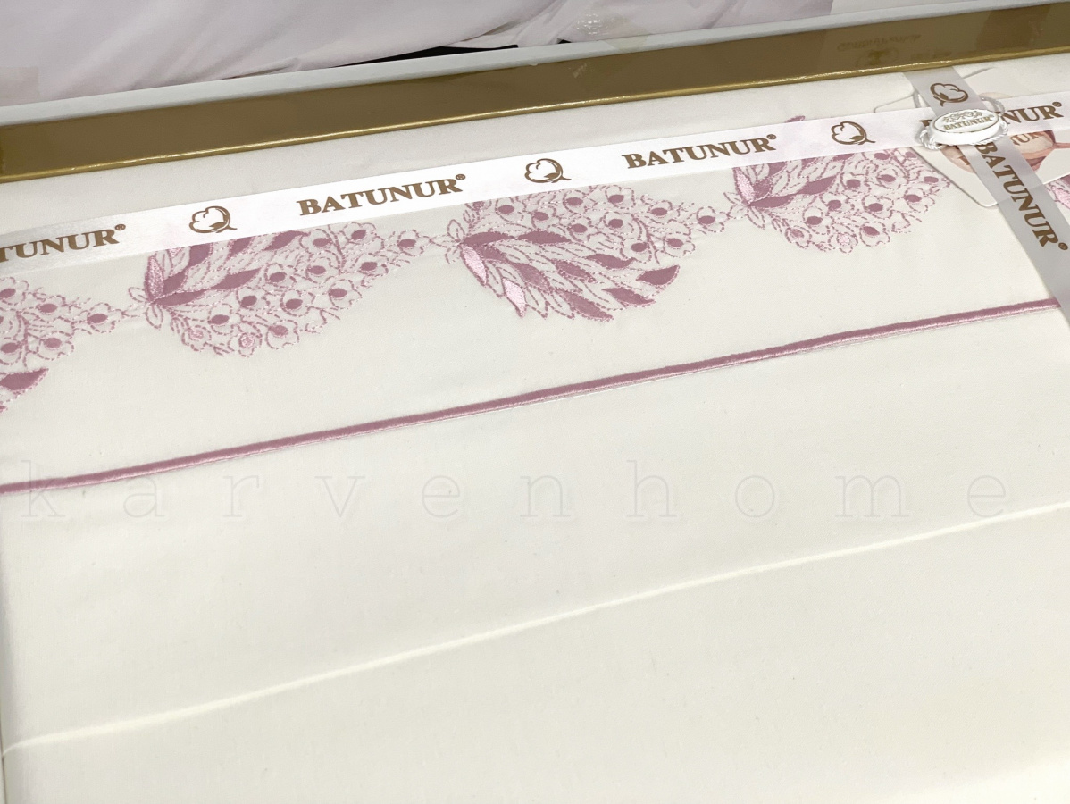 Постельное белье BATUNUR"ADA" акфил с вышивкой евро N270 v3 крем/розовый