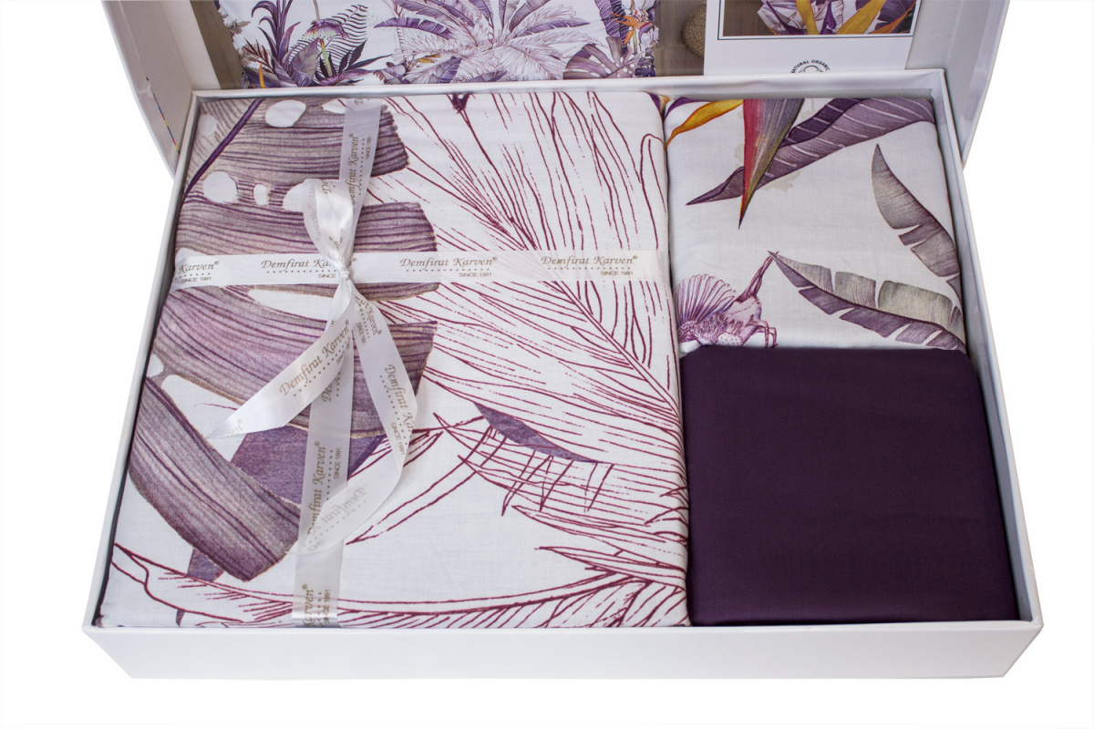 Постельное белье "Карвен" (сатин 3D) евро Palm Garden purple