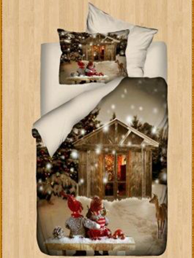 Комплект (детское постельное белье) 3D ранфорс Christmas D019 (1235) светло-бежевый