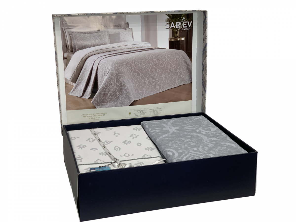 Комплект SAREV "SALVIA" (покрывало +постельное белье с наволочками) евро 8 предметов Y 918 v1 gri/серый