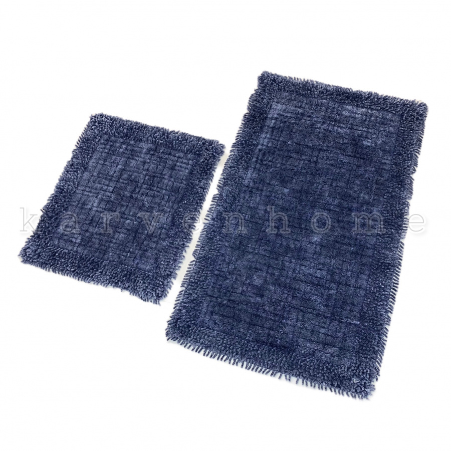Набор ковриков для ванной Карвен EKOSE ESKITME K.M/с бахрамой 60*100-60*50 KV 428 mavi/синий