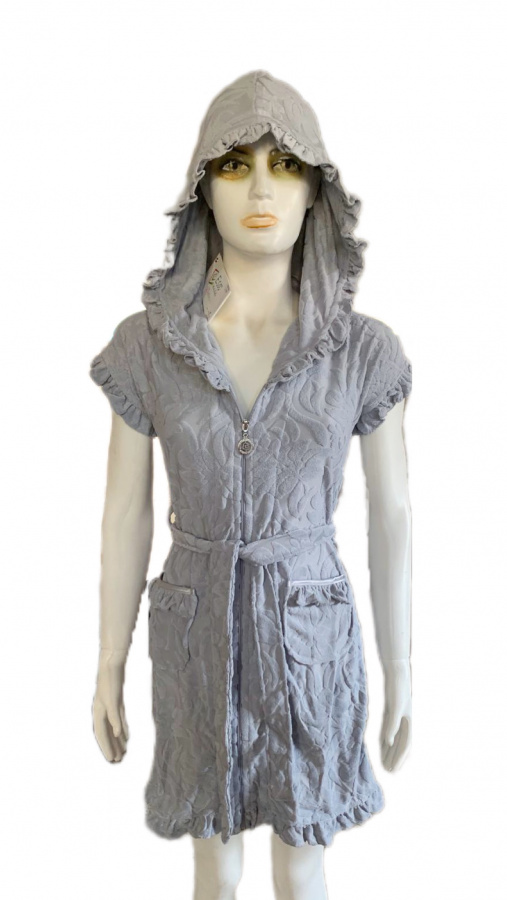 Халат Каrven женский с капюшоном на молнии бамбук 60%/хлопок40% B 1106 (7096) серый S (Акция)