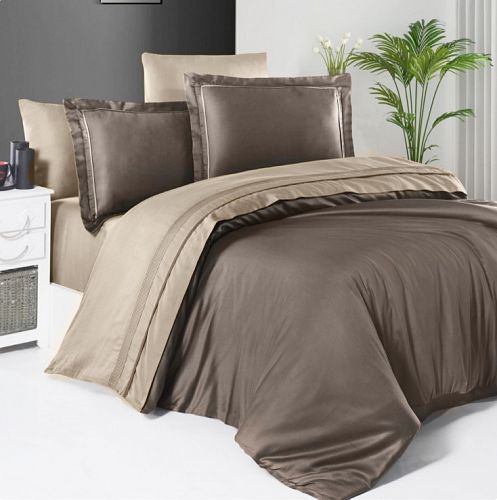 Постельное белье (Сатин де люкс) семейное (Serenity dark brown/mink)