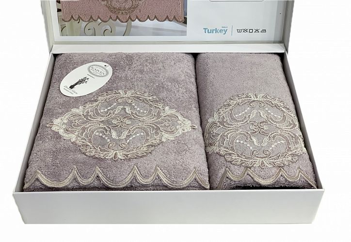 Набор полотенец Карвен "DAMASK"гипюр с кружевом,бамбук 50*90/70*140 HS1716 v4 lila/лиловый