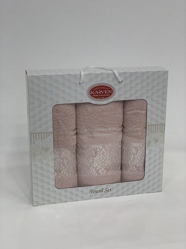 Набор полотенец Карвен "PINK DAMAKS" махра 50*90(2)/70*140 HS 1698 v5 св/пудровый(Акция)