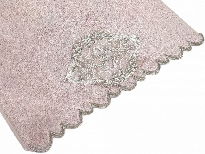 Набор полотенец Карвен "DAMASK"гипюр с кружевом,бамбук 50*90/70*140 HS1716 v3 pudra/пудровый
