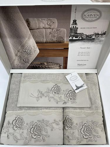 Набор полотенец Карвен махра 30*50/50*90/70*140 HS1731 HELEN Grey