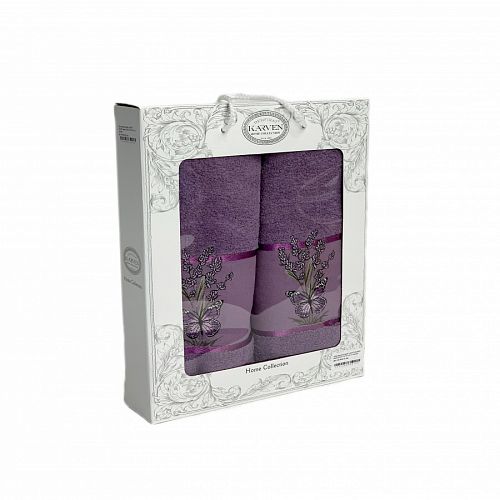 Набор полотенец Карвен "LAVANTA KELEBEK" махра 50*90/70*140 HS 1610 v5 т.лиловый(акция)