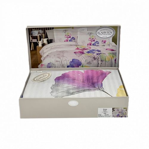 Постельное белье Карвен Stripe Satin с цветным принтом 1.5 спальное N249 -SB010(4пр.) (Акция)