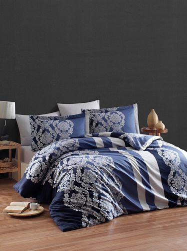 Постельное белье "Карвен" сатин 1,5 спальн.  (Kavin navy blue)