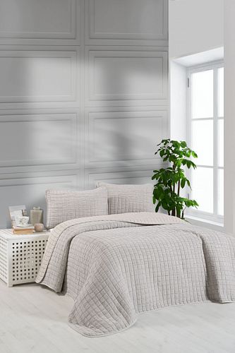 Комплект KARVEN "MUSLIN KARE" хлопок 1.5 сп. 2 пр (160*240 / 50*70) Y836-kare-V7 bej/бежевый (Акция)