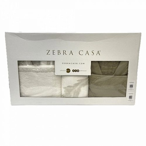 Халат Zebra (муж.+жен.) c полотенцами махра 50*90(2)/70*140(2) B1132 GISELE Krem