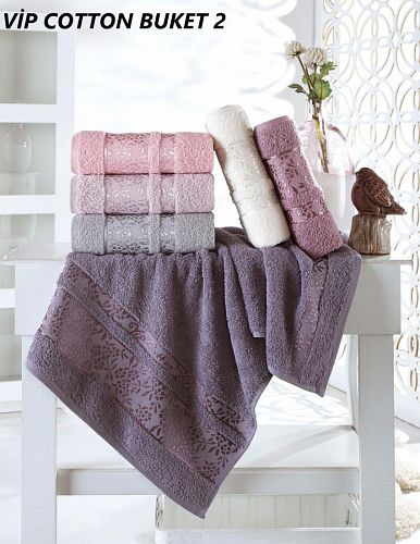 Полотенце Карвен Vip Cotton "BUKET" 70*140 6шт.махра H 3283