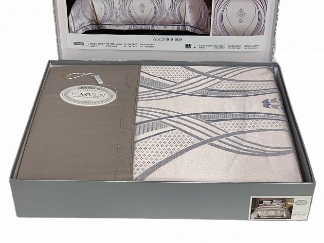 Постельное белье "Карвен" жаккард с оборкой семейный (609) (7пр.) 