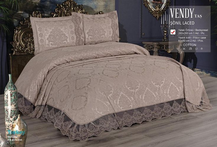 Покрывало "VENDY" евро 3 пр (260*260 / 60*80) Y 860 tas/бежевый 
