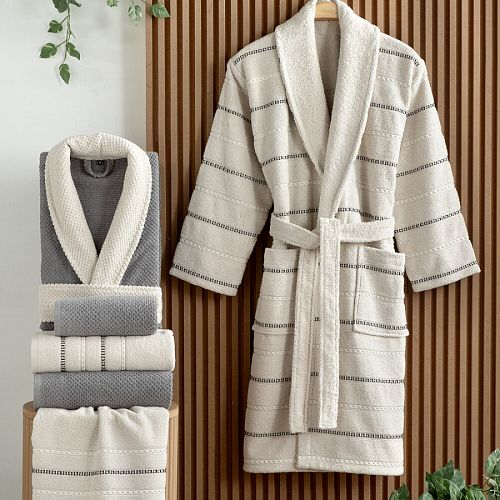 Халат Sarev Mood Comfort (муж.+жен.) c полотенцами махра 50*90(2)/85*150(2) B 1126 MADRID Bej/Gri M-L