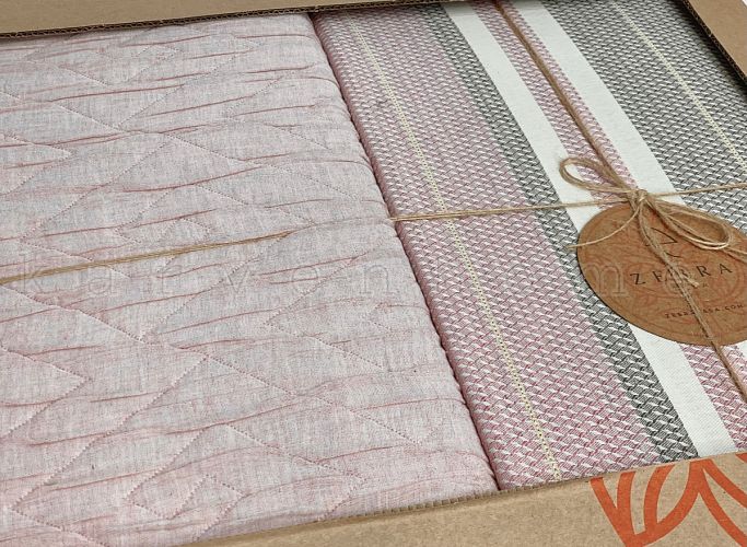 Комплект ZEBRA LADEN (Покрывало+постельное белье) евро 7 предметов Y 892 pudra/пудровый (Акция)