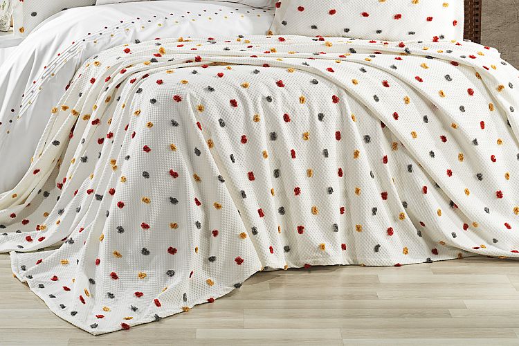 Комплект EVLEN "COLORFULL"пике (Покрывало+постельное белье с наволочками) евро 9 предметов Y 910 renkli/цветной (Акция)
