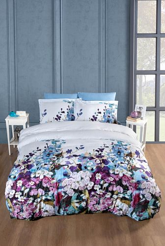 Постельное белье Карвен Stripe Satin с цветным принтом евро N250 -SB007(6пр.) (Акция)