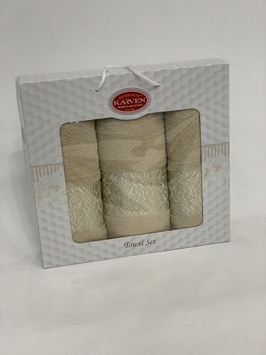 Набор полотенец Карвен "INDIA DAMAKS" махра 50*90(2)/70*140 HS 1694 v2 бежевый