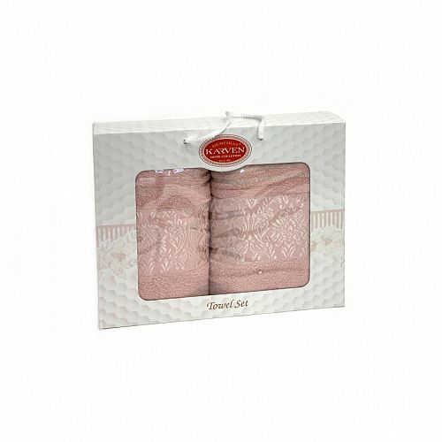 Набор полотенец Карвен "PINK DAMAKS" махра 50*90/70*140 HS 1697 v5 св.пудровый(акция)