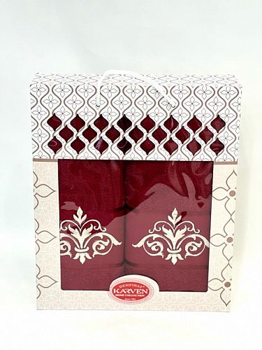 Набор полотенец Карвен "DAMAKS" махра 50*90/70*140 HS 1654 v11 бордовый