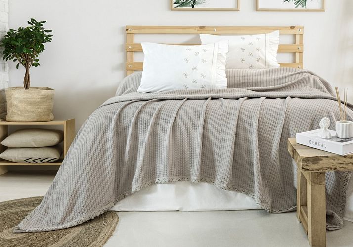 Летний комплект Zebra Casa (покрывало пике +постельное белье) евро РТ357 NANCY Vizon