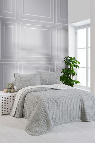 Комплект KARVEN "MUSLIN KARE" хлопок 1.5 сп. 2 пр (160*240 / 50*70) Y836-kare-V4 gri/серый (Акция).