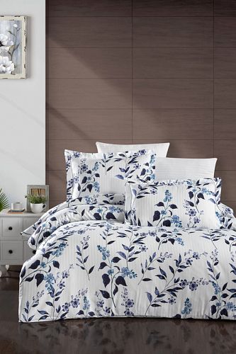 Постельное белье Карвен Stripe Satin с цветным принтом семейное N251-SB013 (7пр.) (Акция)