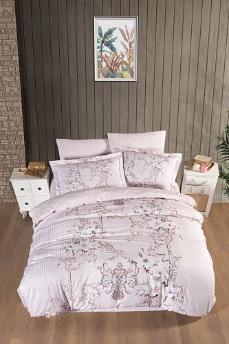 Постельное белье Карвен Stripe Satin с цветным принтом евро N250 -SB008(6пр.) (Акция)
