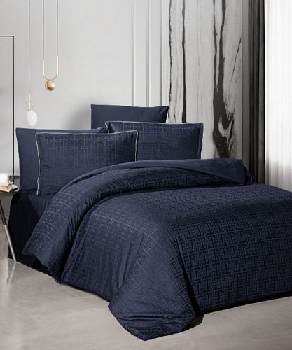 Постельное белье Karven (300 tc) премиум сатин евро N359 RODEL Navy Blue