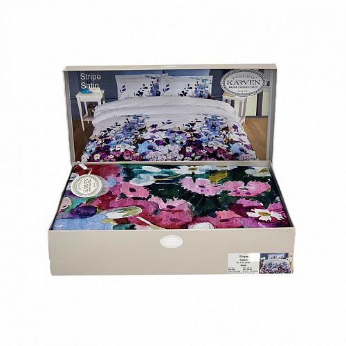 Постельное белье Карвен Stripe Satin с цветным принтом евро N250 -SB007(6пр.) (Акция)