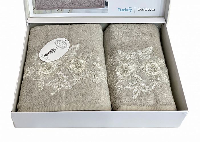 Набор полотенец Карвен "FLOWERS"гипюр с кружевом,бамбук 50*90/70*140 HS1716 v1 bej/бежевый