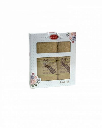 Набор полотенец Карвен "KIVRIMLI YAPRAK"махра 50*90/70*140 HS 1622 v9 т/бежевый