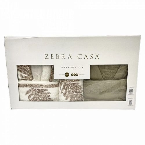 Халат Zebra (муж.+жен.) c полотенцами махра 50*90(2)/70*140(2) B1132 CAROLINE Krem