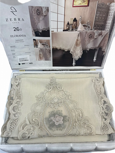 Скатерть Cундук Floransa Krem 180*280 с салфет. (12 шт) 30*30 26 пр