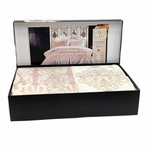 Комплект ZEBRA "ASTOR DAMASK" (Покрывало+постельное белье) евро 9 предметов Y 856 пудра 