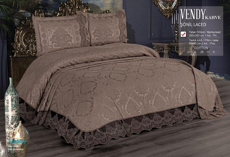 Покрывало "VENDY" евро 3 пр (260*260 / 60*80) Y 860 kahve/кофейный 