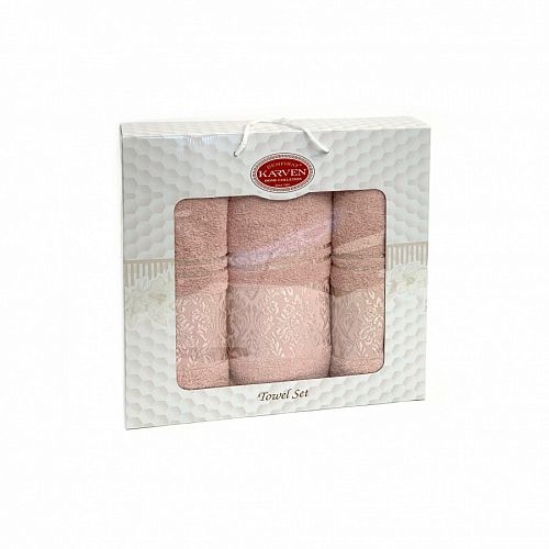 Набор полотенец Карвен "PINK DAMAKS" махра 50*90(2)/70*140 HS 1698 v2 пудровый(Акция)