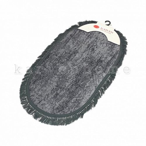 Набор ковриков для ванной Карвен BUKET SACAKLI OVAL/софт жаккард с бахрамой KV 417 antrasit/антрацит.
