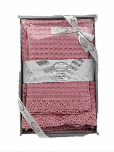 Набор полотенец Karven вафля с кружевами 50*90/70*140 HS1725 Pink