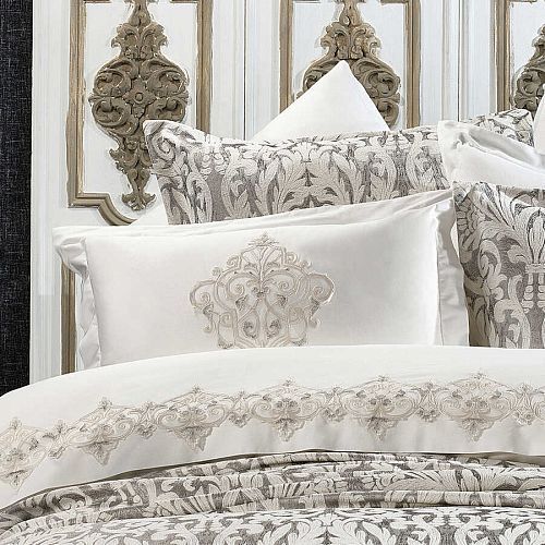 Комплект ZEBRA CASA "ASTOR DAMASK" (Покрывало+постельное белье) евро 9 предметов Y 856 GRİ/серый 