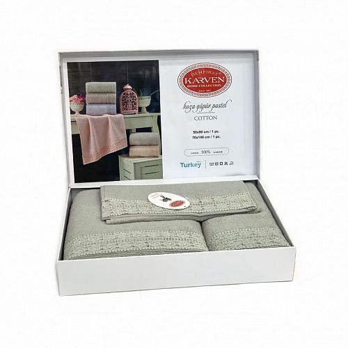 Набор полотенец Карвен " KOZA" махра 50*90/70*140/30*50 HS 1686v6 yesil/серо зеленый(акция)