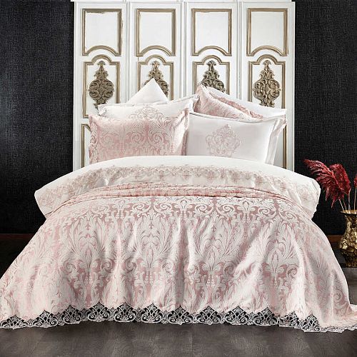 Комплект ZEBRA "ASTOR DAMASK" (Покрывало+постельное белье) евро 9 предметов Y 856 пудра 