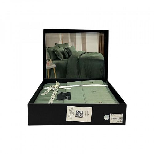 Постельное белье "Sarev" премиум сатин 300 tc 1,5 спальное N379 MONOCHROME v15/Forest-Green