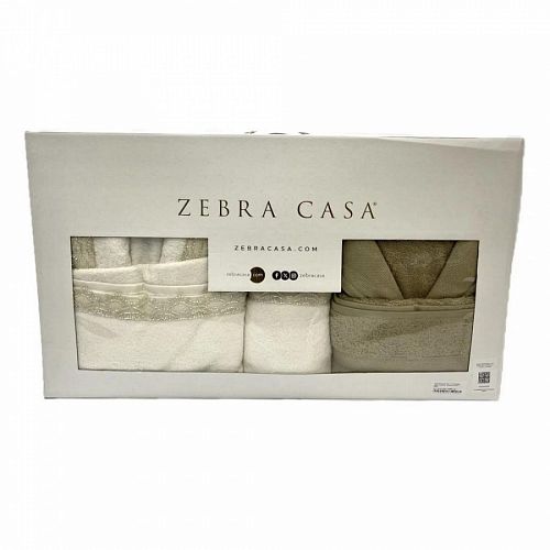 Халат Zebra (муж.+жен.) c полотенцами махра 50*90(2)/70*140(2) B1132 HOLLY KREM